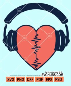 Love heart heartbeat with headphones svg