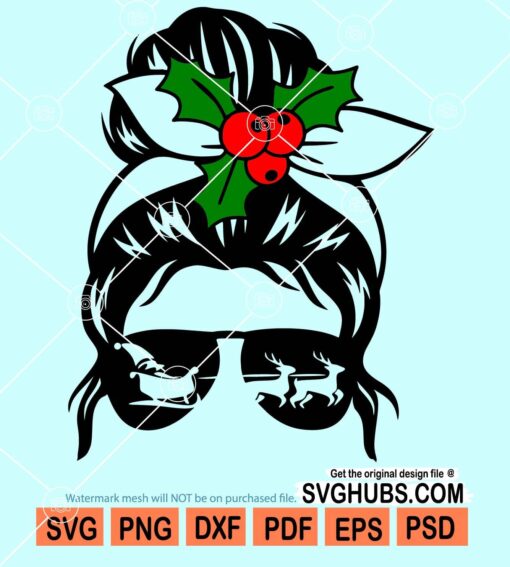 Messy bun reindeer glasses svg