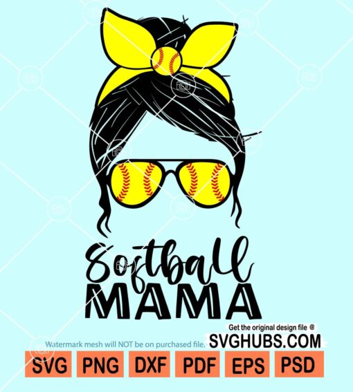 Messy bun softball mama svg