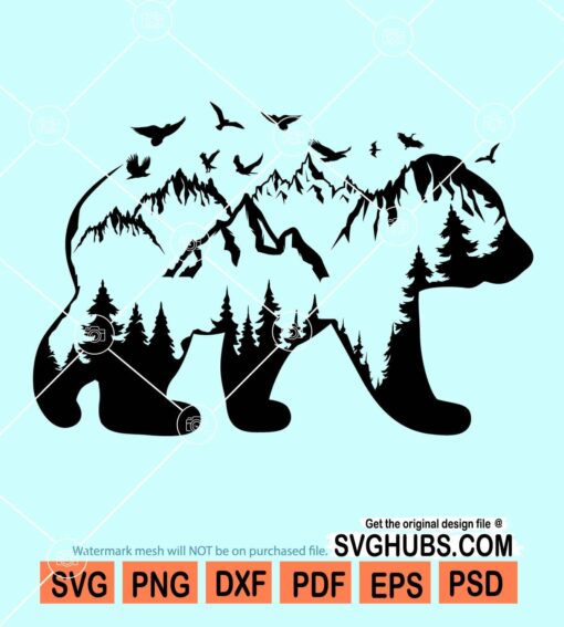 Mountains and trees bear mama svg