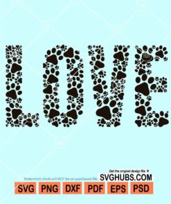 Pet paw print love word svg