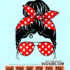 Red polka dots messy bun svg