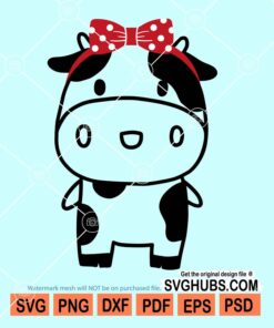Toddler cow with hair bow svg