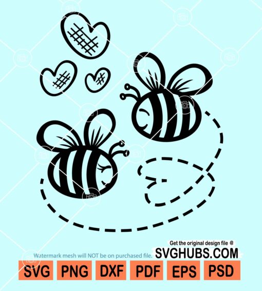 Two bees and hearts svg