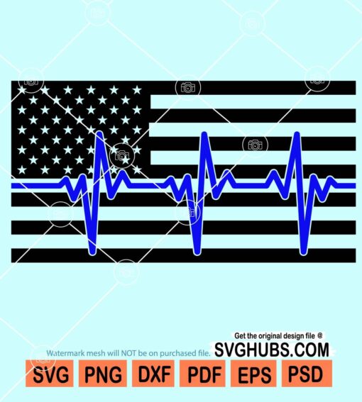 American flag heartbeat back the blue svg