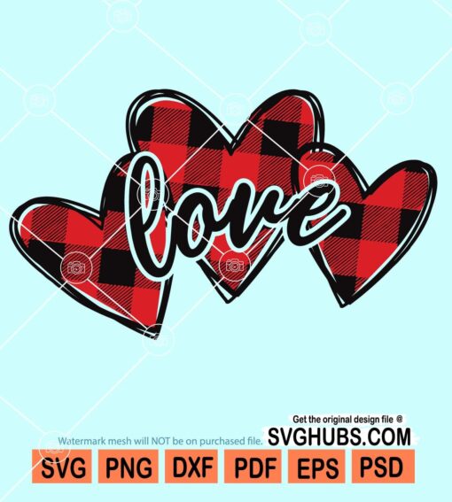 Buffalo plaid love hearts svg