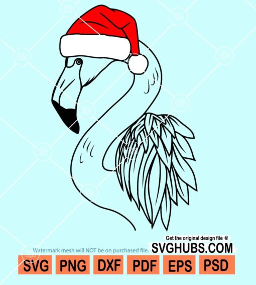 Christmas flamingo with santa hat svg