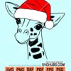 Christmas giraffe with santa hat svg