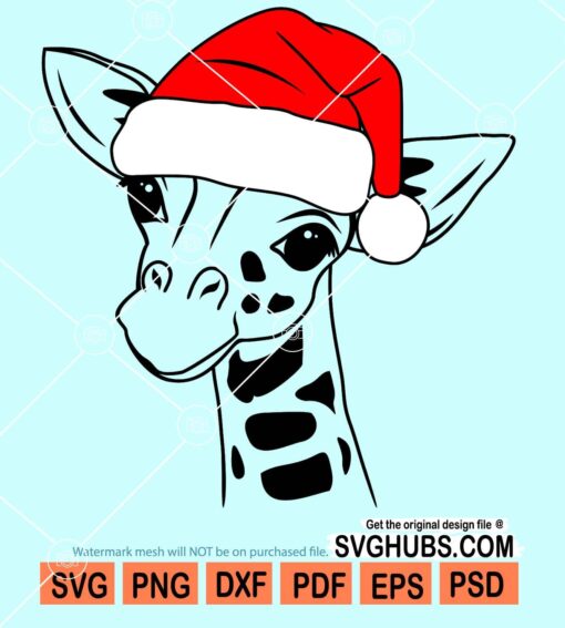 Christmas giraffe with santa hat svg