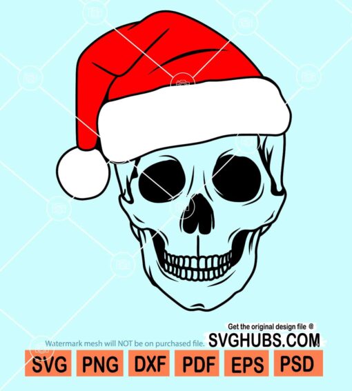 Christmas skull with santa hat svg