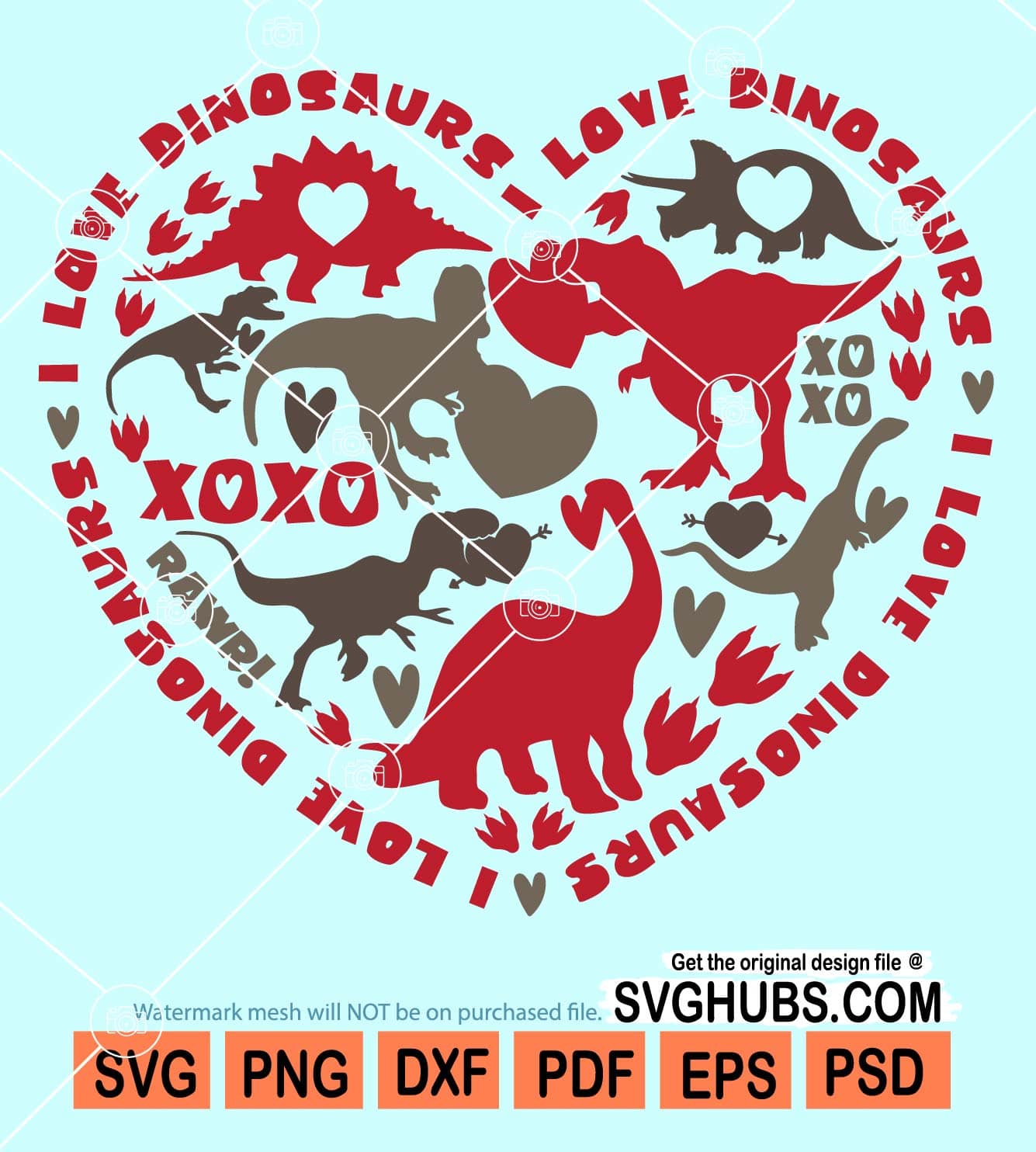 Dinosaur heart svg, Dinosaur Valentine SVG, Heart of Dinosaurs Svg