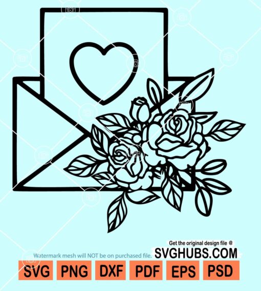 Floral envelope valentine svg