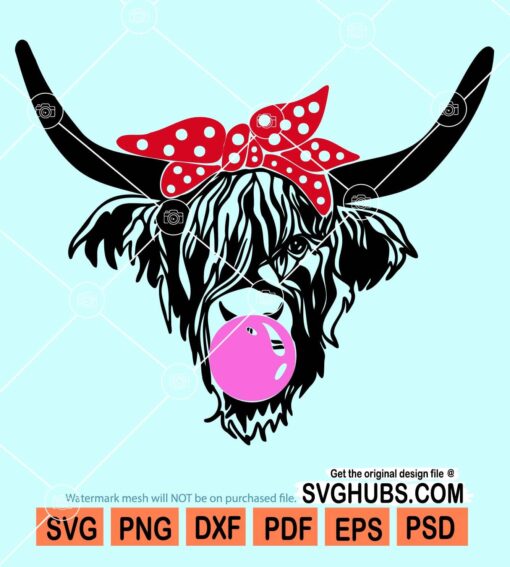 Highland cow with bubble and scarf svg