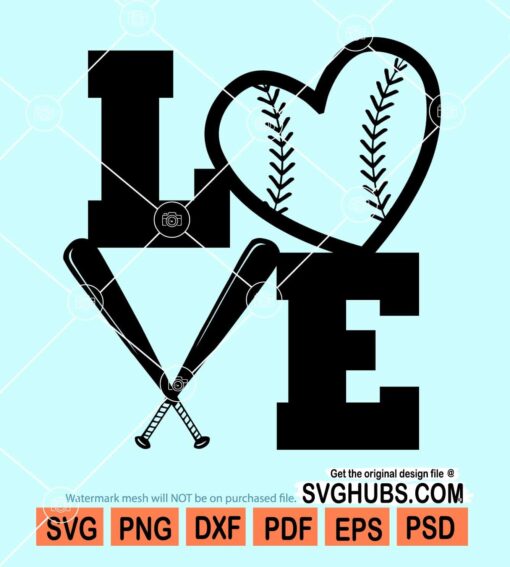 Love baseball softball letters svg