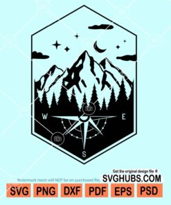 Mountain and trees compass svg