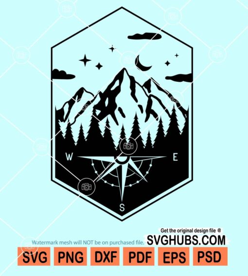 Mountain and trees compass svg