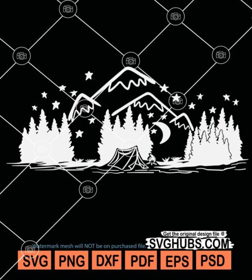 Mountain forest camping scene svg