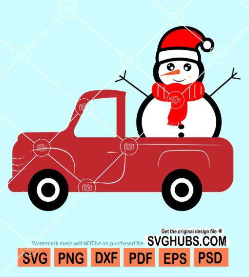 Red truck and snowman svg