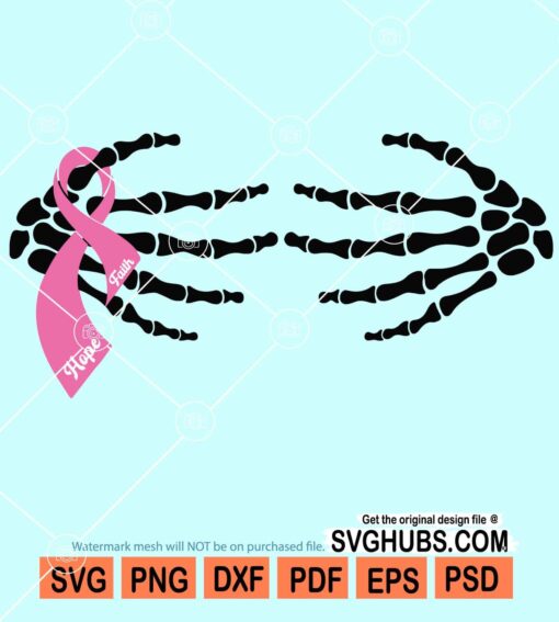Skeleton hands pink ribbon svg
