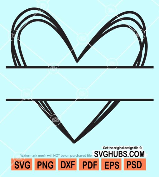 Split heart sketch name frame svg