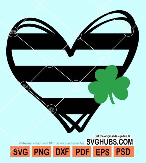 Stripped heart with clover svg