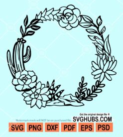 Succulent cactus plant circle frame svg