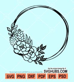 Succulent cactus plant circle frame svg