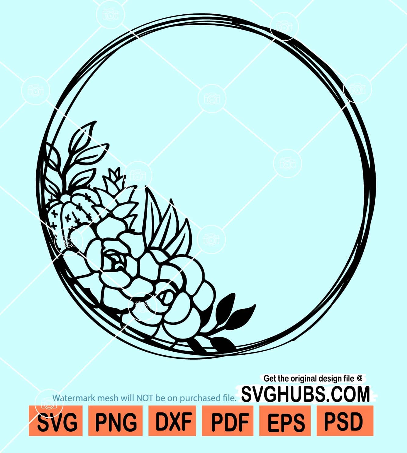 Succulent cactus plant circle frame svg