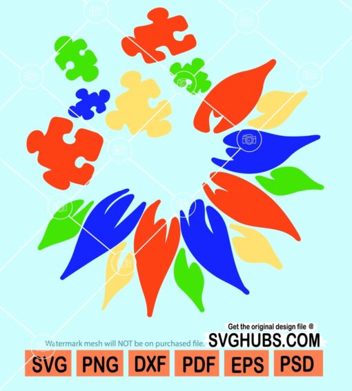 Sunflower autism puzzle svg