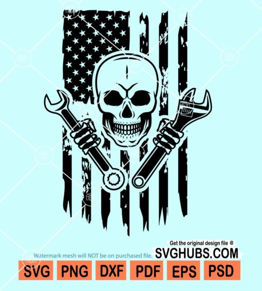 USA Mechanic skull svg