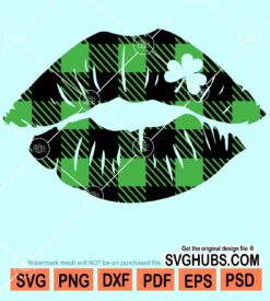 Buffalo plaid Shamrock lips with clover svg