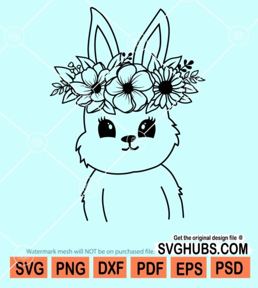 Cute bunny with floral crown svg