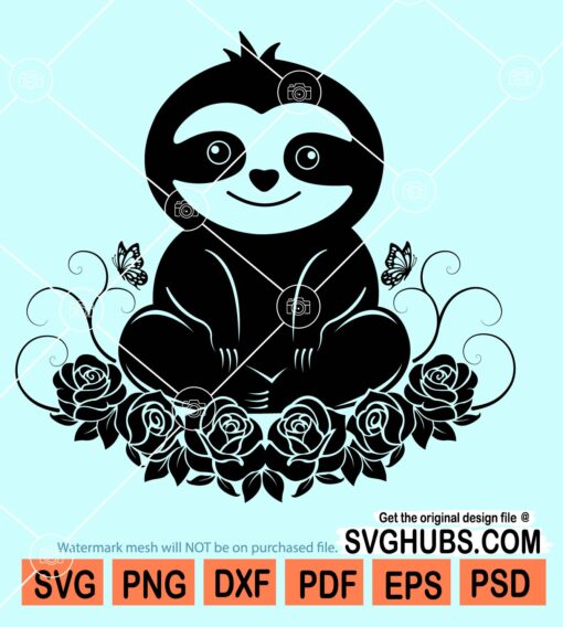 Cute floral baby sloth svg