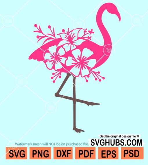 Flamingo with flowers svg