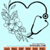 Floral heart stethoscope svg