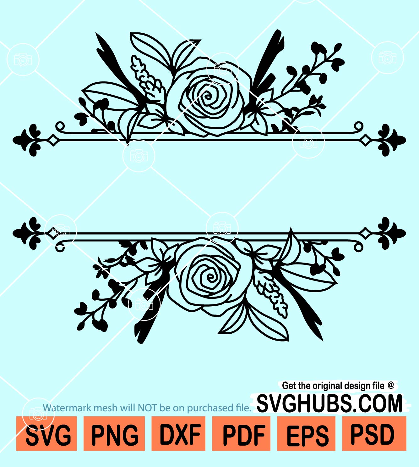 rose monogram svg, flower monogram svg, rose split monogram svg