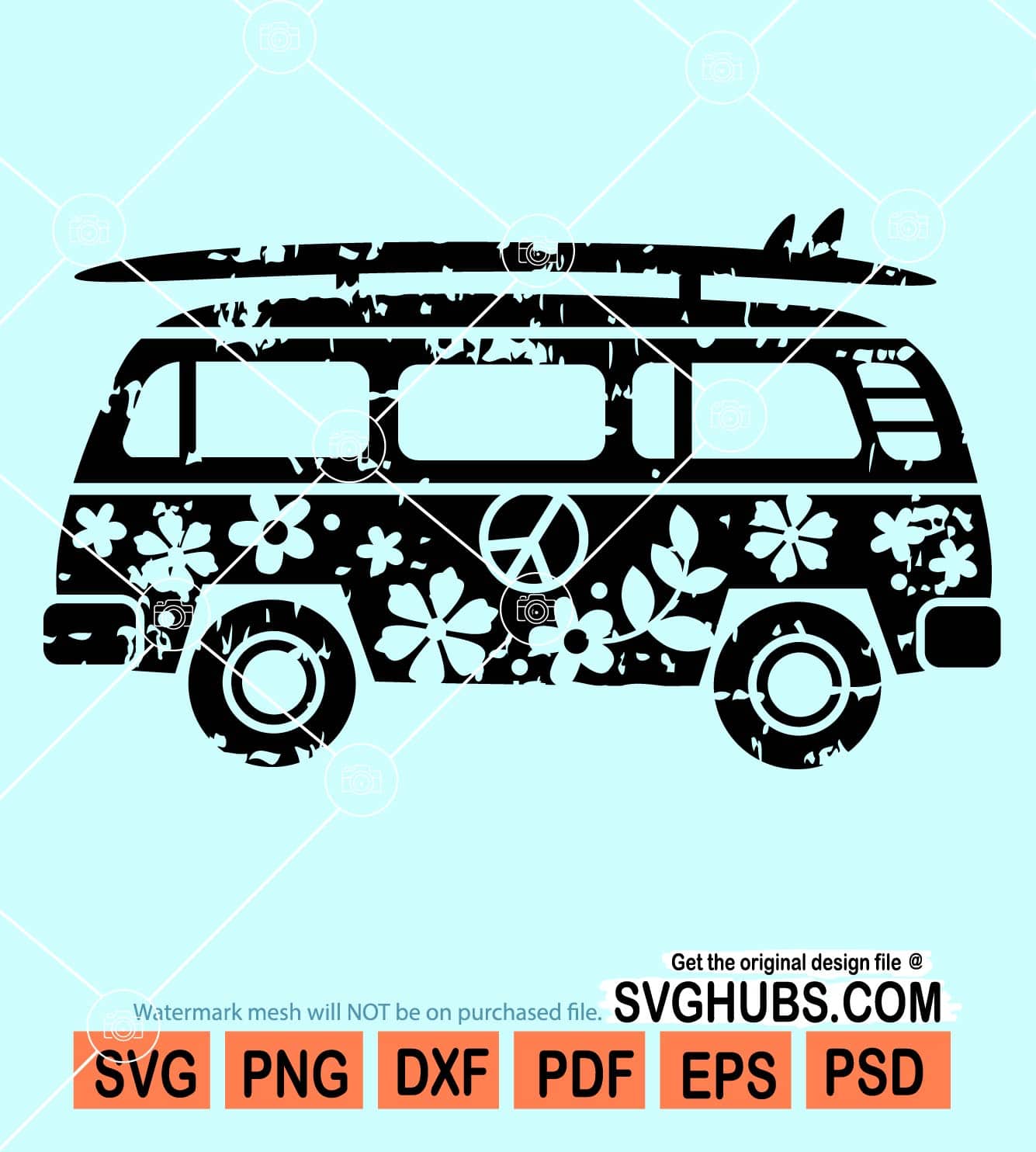 Grunge hippie bus svg