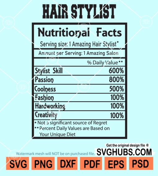 Hair stylist nutritional facts svg