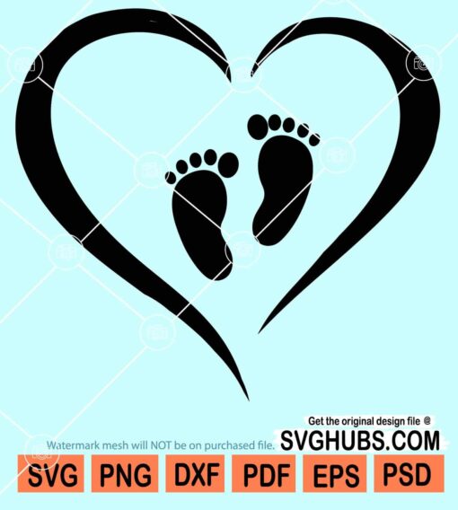 Heart with baby feet svg