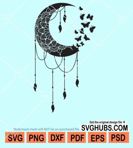 Mandala crescent moon svg
