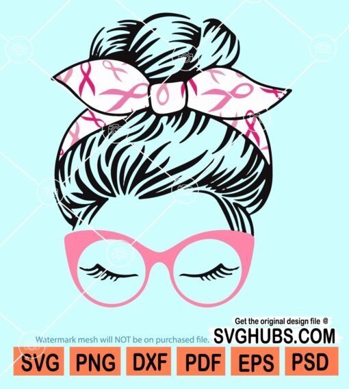 Messy bun cancer awareness svg