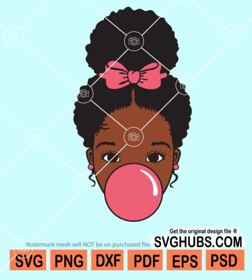Peekaboo afro girl afro with bandana and bubble gum svg