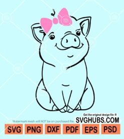 Pig with bow SVG, Pig with pink Bow svg Cute pig svg, Pig face svg, pig with bandana svg
