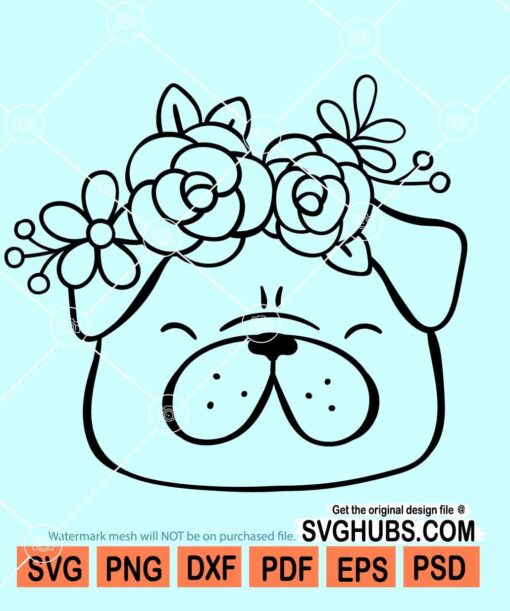 Pug with flowers SVG
