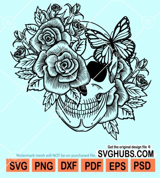 Skull with roses svg