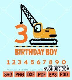3 years birthday boy construction svg