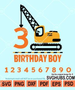 3 years birthday boy construction svg