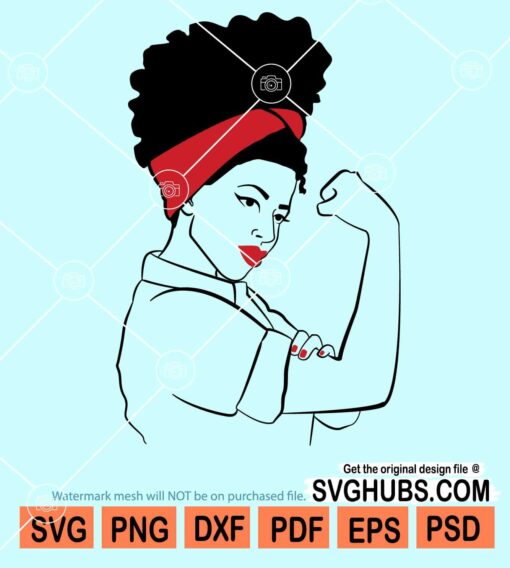 Afro woman with red bandana and lipstick svg