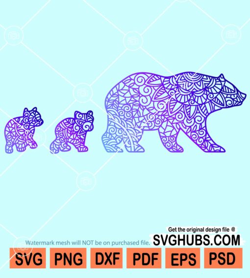 Bear mama and cubs zentangle svg