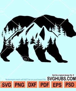 Bear with mountain and trees svg